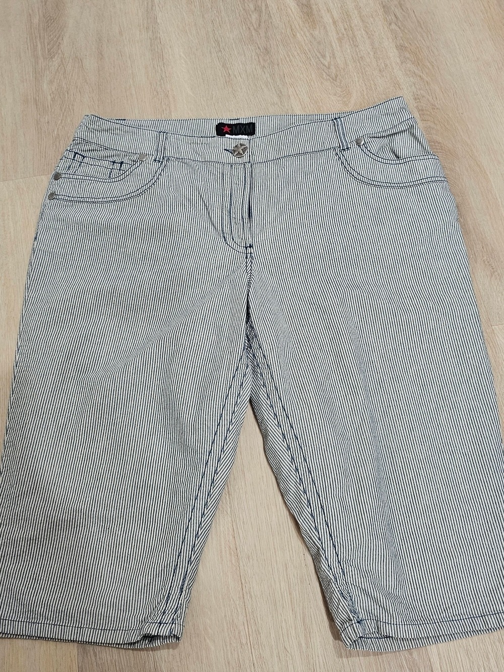 MXM Striped Capri Jeans Blue White Cotton Cropped Size 16 Minimalist Summer Coas